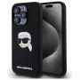 Karl Lagerfeld KLHMP15LSKHPPLK iPhone 15 Pro 6.1 nero custodia rigida silicone stampa testa Karl MagSafe