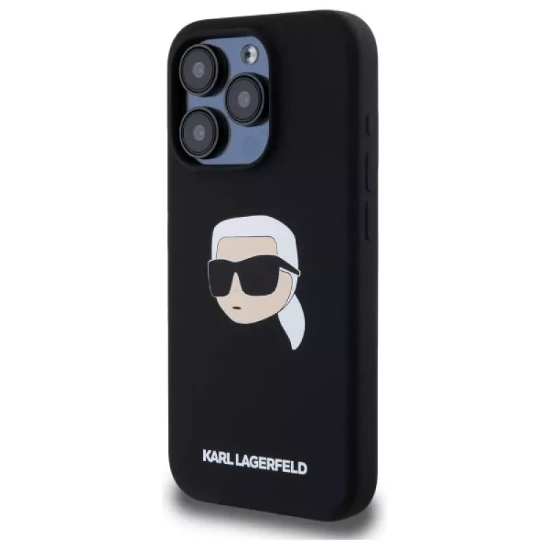 Karl Lagerfeld KLHMP15LSKHPPLK iPhone 15 Pro 6.1 nero custodia rigida silicone stampa testa Karl MagSafe