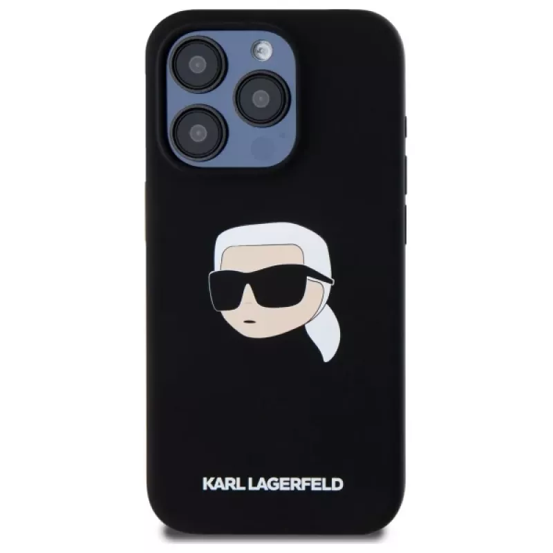 Karl Lagerfeld KLHMP15LSKHPPLK iPhone 15 Pro 6.1 nero custodia rigida silicone stampa testa Karl MagSafe
