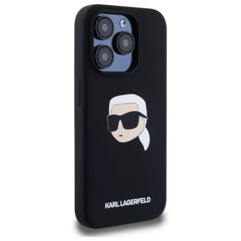 Karl Lagerfeld KLHMP15LSKHPPLK iPhone 15 Pro 6.1 nero custodia rigida silicone stampa testa Karl MagSafe