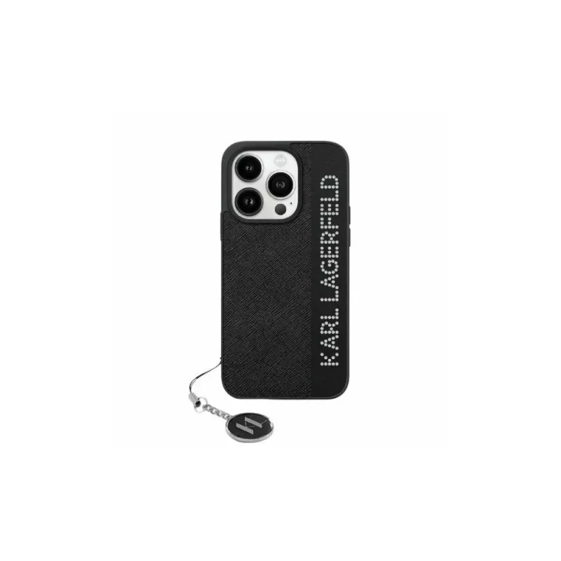 Karl Lagerfeld KLHCP15LPSAKDGCK iPhone 15 Pro 6.1 nero custodia rigida Saffiano strass e charm
