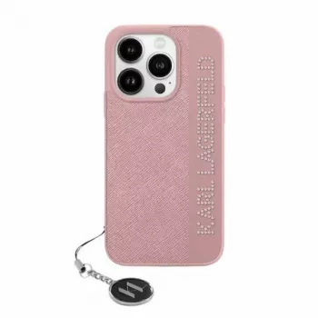 Karl Lagerfeld KLHCP15LPSAKDGCP iPhone 15 Pro 6.1 custodia rigida Saffiano strass e charm rosa
