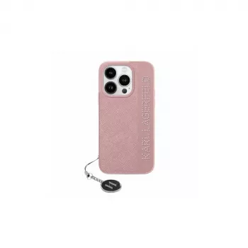 Karl Lagerfeld KLHCP15LPSAKDGCP iPhone 15 Pro 6.1 custodia rigida Saffiano strass e charm rosa