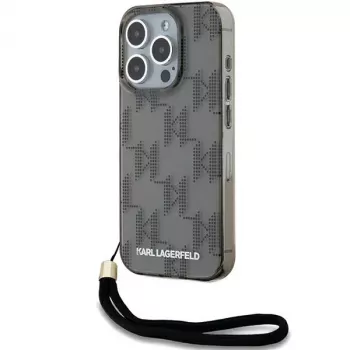 Karl Lagerfeld KLHCP15LHKDPNSK custodia rigida per iPhone 15 Pro 6,1 pollici, nero, IML Mono motivo KL e cordino