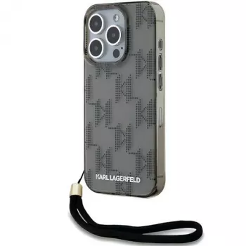 Karl Lagerfeld KLHCP15XHKDPNSK iPhone 15 Pro Max 6.7 nero custodia rigida IML Mono motivo KL e cordino