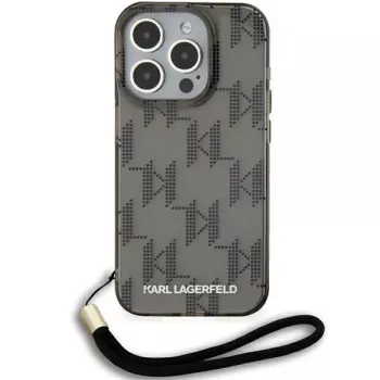 Karl Lagerfeld KLHCP15XHKDPNSK iPhone 15 Pro Max 6.7 nero custodia rigida IML Mono motivo KL e cordino