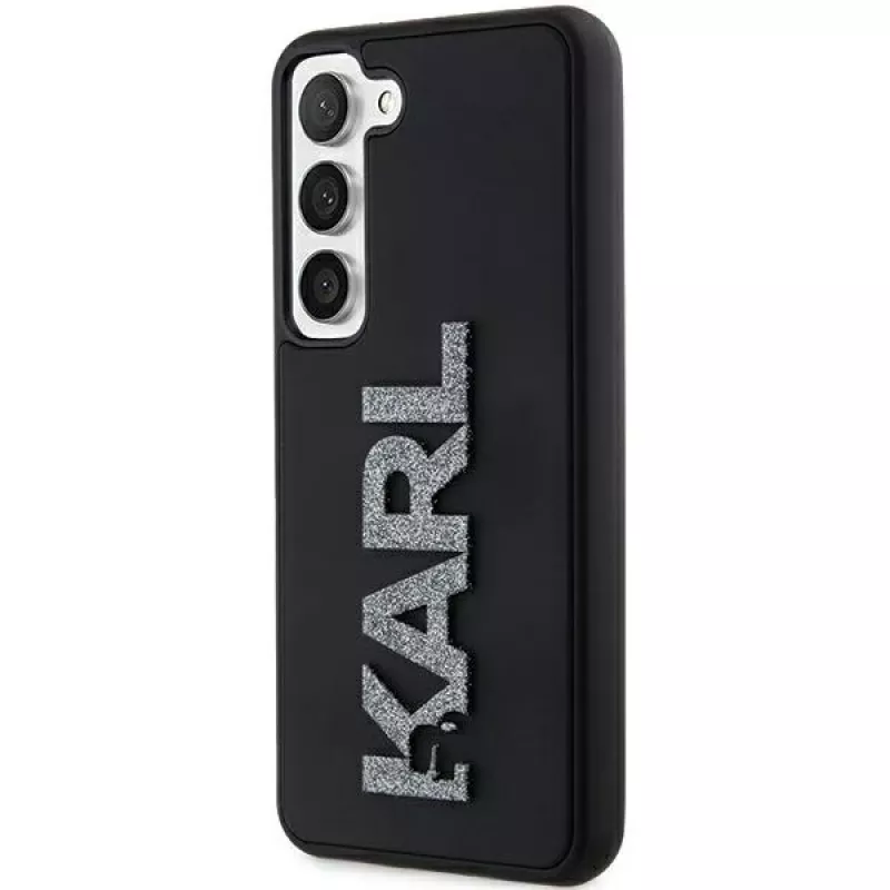 Karl Lagerfeld KLHCS24S3DMBKCK custodia rigida per Samsung Galaxy S24, nero, 3D gomma glitter logo