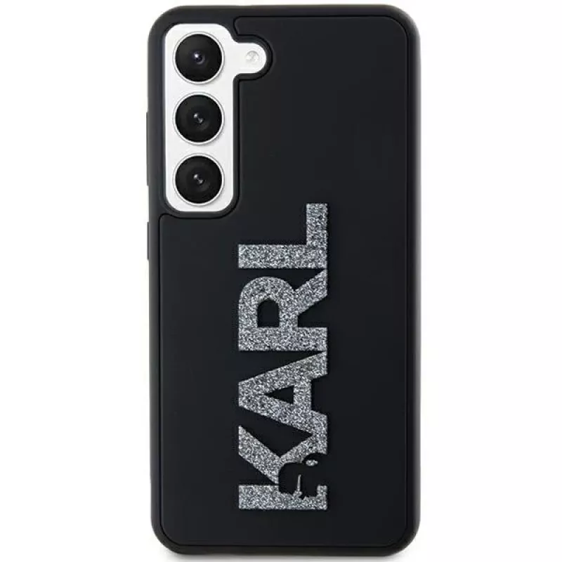 Karl Lagerfeld KLHCS24S3DMBKCK custodia rigida per Samsung Galaxy S24, nero, 3D gomma glitter logo