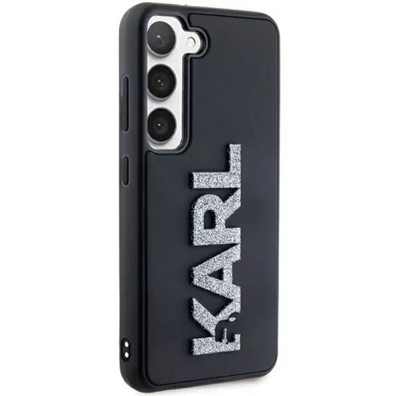 Karl Lagerfeld KLHCS24S3DMBKCK custodia rigida per Samsung Galaxy S24, nero, 3D gomma glitter logo