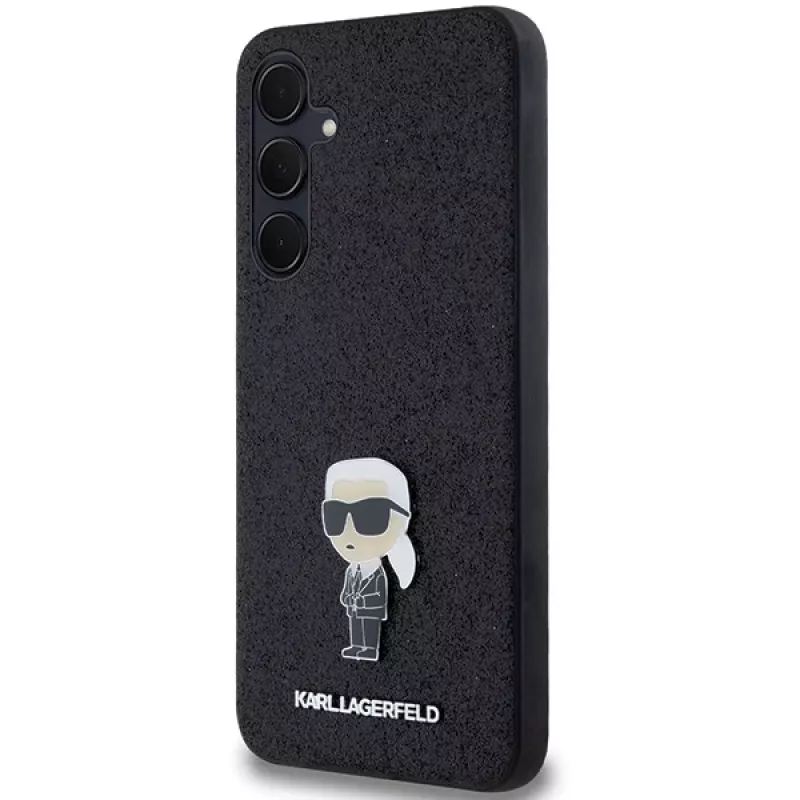 KARL LAGERFELD custodia rigida Ikonik per Samsung Galaxy A55 5G - nero glitter con spilla metallica