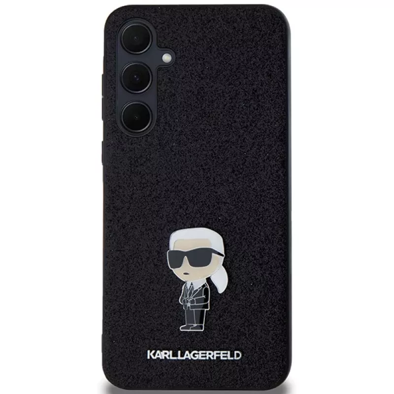 KARL LAGERFELD custodia rigida Ikonik per Samsung Galaxy A55 5G - nero glitter con spilla metallica