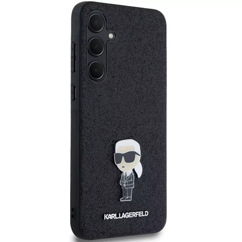 KARL LAGERFELD custodia rigida Ikonik per Samsung Galaxy A55 5G - nero glitter con spilla metallica
