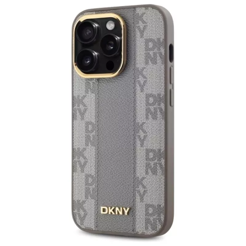 DKNY DKHMP14LPCPVSLE custodia rigida pelle motivo scozzese Mono MagSafe per iPhone 14 Pro 6,1 beige