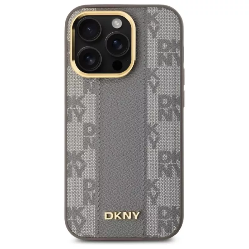 DKNY DKHMP14LPCPVSLE custodia rigida pelle motivo scozzese Mono MagSafe per iPhone 14 Pro 6,1 beige
