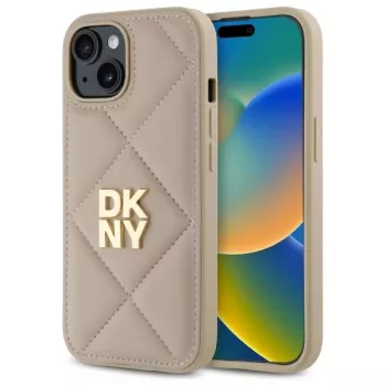DKNY DKHCP15SPQDSLE cover Quilted Stack Logo per iPhone 15 6,1 pollici beige