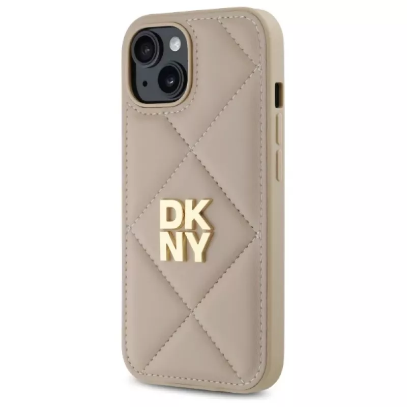 DKNY DKHCP15SPQDSLE cover Quilted Stack Logo per iPhone 15 6,1 pollici beige