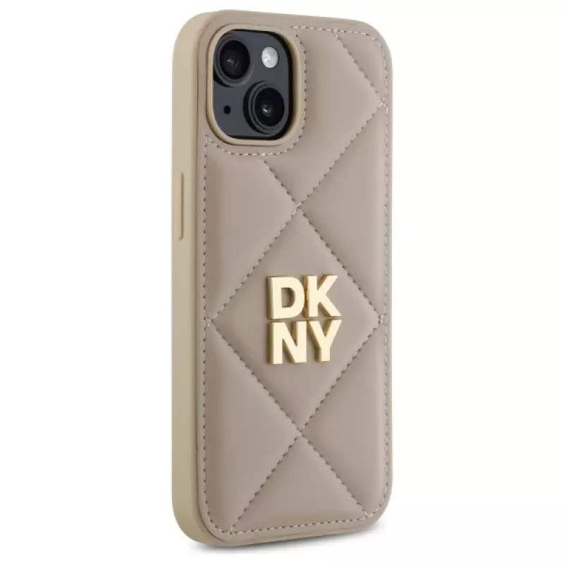 DKNY DKHCP15SPQDSLE cover Quilted Stack Logo per iPhone 15 6,1 pollici beige