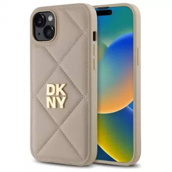 DKNY DKHCP15MPQDSLE cover posteriore Quilted Stack Logo per iPhone 15 Plus - beige