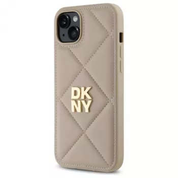 DKNY DKHCP15MPQDSLE cover posteriore Quilted Stack Logo per iPhone 15 Plus - beige