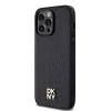 DKNY DKHMP13LPSHRPSK Custodia rigida per iPhone 13 Pro / 13, similpelle nera con logo in metallo, MagSafe