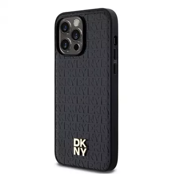 DKNY DKHMP14XPSHRPSK Custodia rigida iPhone 14 Pro Max 6.7 pelle motivo monogramma logo metallo MagSafe nero