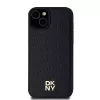 DKNY DKHMP15SPSHRPSK Custodia rigida per iPhone 15/14/13 6,1 inch nero effetto pelle logo metallo MagSafe
