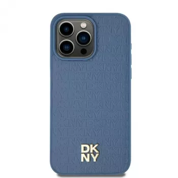 DKNY DKHMP15SPSHRPSB Custodia rigida iPhone 15 / 14 / 13 6.1 blu effetto pelle logo metallo MagSafe