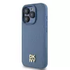 DKNY DKHMP15LPSHRPSB Custodia rigida iPhone 15 Pro 6.1 blu pelle motivo monogramma logo metallo MagSafe