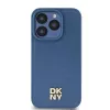DKNY DKHMP15LPSHRPSB Custodia rigida iPhone 15 Pro 6.1 blu pelle motivo monogramma logo metallo MagSafe