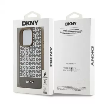 DKNY DKHMP15XPSOSPW Custodia rigida pelle con motivo stampato e logo in metallo MagSafe per iPhone 15 Pro Max 6,7