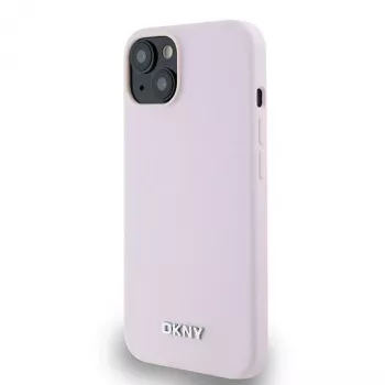 DKNY DKHMP14SSMCHLP Custodia rigida Liquid Silicone con logo in metallo MagSafe per iPhone 13/14/15 6,1