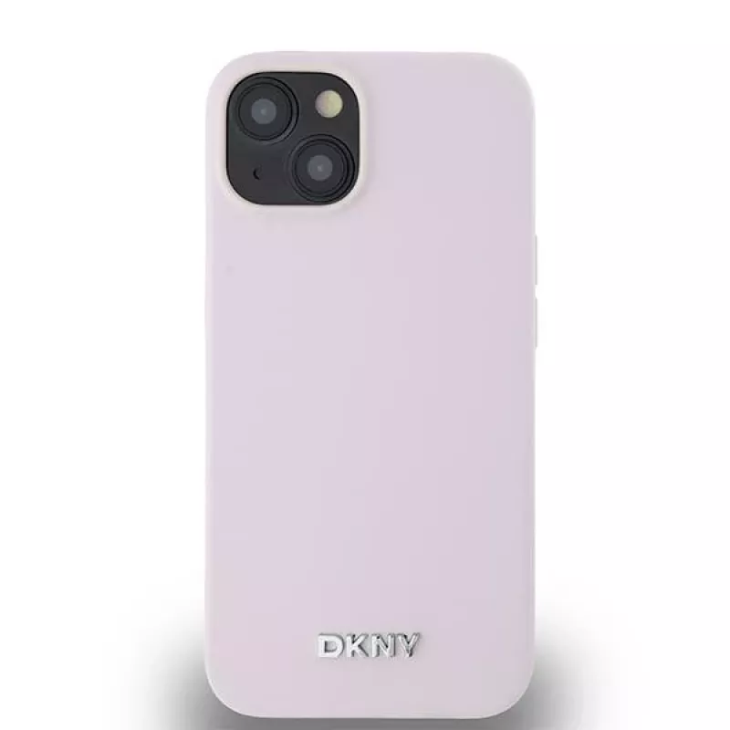 DKNY DKHMP14SSMCHLP Custodia rigida Liquid Silicone con logo in metallo MagSafe per iPhone 13/14/15 6,1