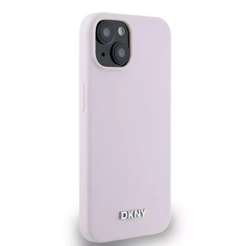 DKNY DKHMP14SSMCHLP Custodia rigida Liquid Silicone con logo in metallo MagSafe per iPhone 13/14/15 6,1