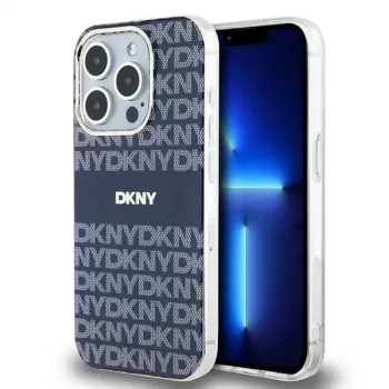 DKNY DKHMP15LHRHSEB Custodia rigida iPhone 15 Pro 6.1 blu IML Mono & Stripe MagSafe