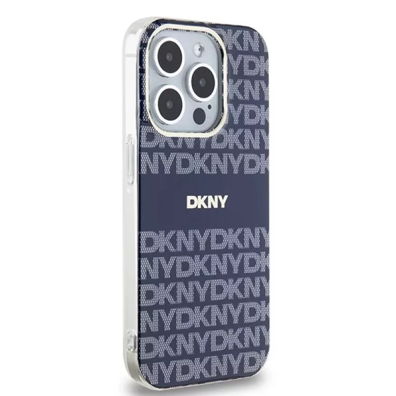 DKNY DKHMP15LHRHSEB Custodia rigida iPhone 15 Pro 6.1 blu IML Mono & Stripe MagSafe