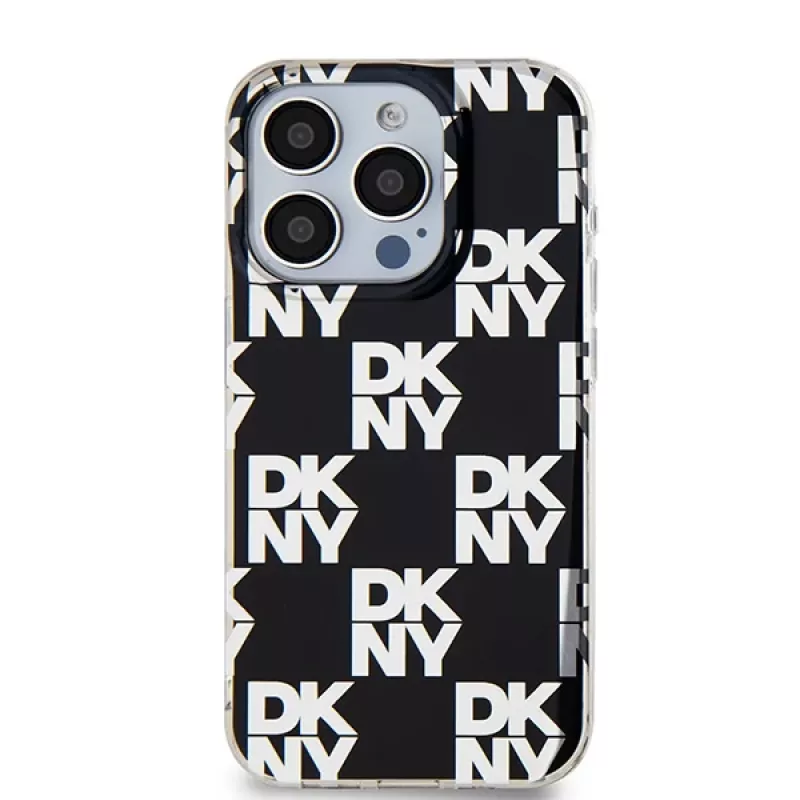 DKNY DKHCP15LHDLCEK custodia rigida per Apple iPhone 15 Pro 6,1, nera, IML Checkered Mono Pattern