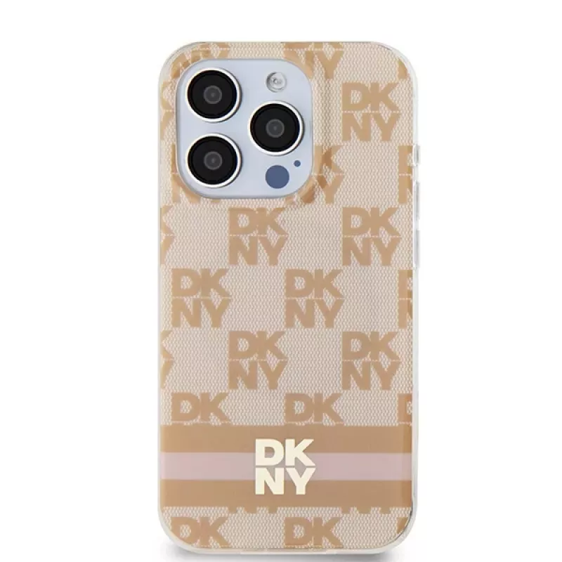 DKNY DKHMP13LHCPTSP Custodia rigida per Apple iPhone 13 Pro / 13, rosa Checkered Mono Pattern & Printed Stripes, MagSafe
