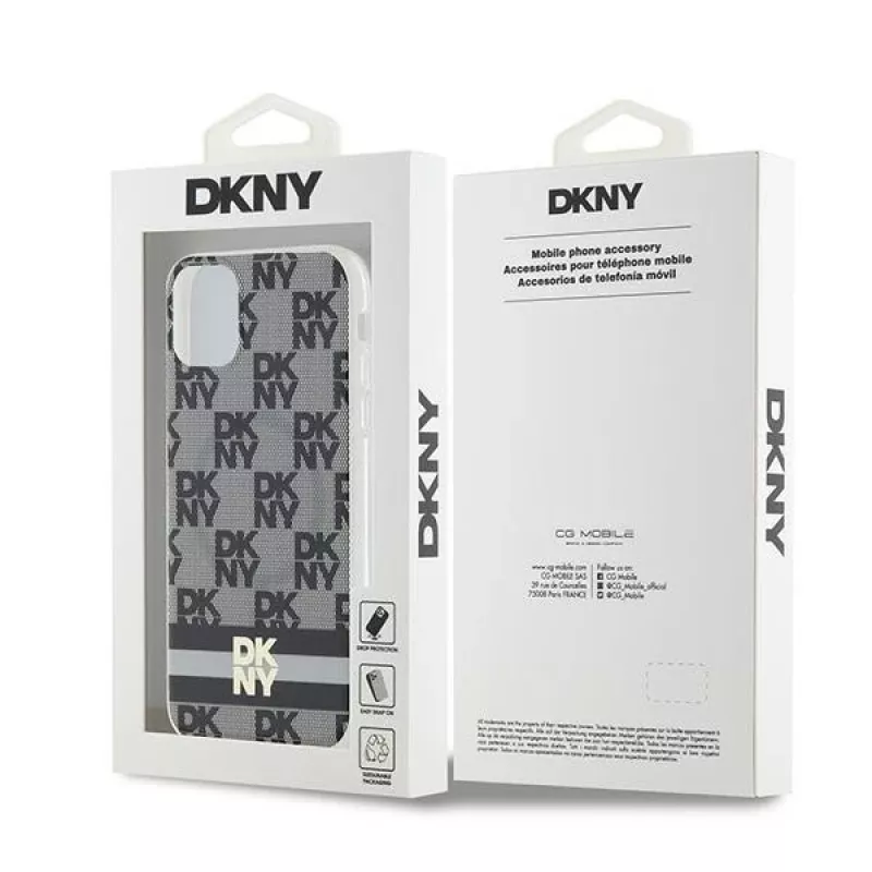 DKNY DKHMN61HCPTSK Custodia rigida per Apple iPhone 11 / XR 6,1 inch - nero con motivo Checkered Mono e strisce stampate, compatibile MagSafe
