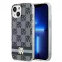 DKNY DKHMP14SHCPTSK Custodia rigida per iPhone 14/15, motivo Checkered Mono & strisce stampate, nero, MagSafe