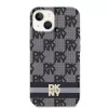DKNY DKHMP14SHCPTSK Custodia rigida per iPhone 14/15, motivo Checkered Mono & strisce stampate, nero, MagSafe