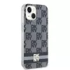 DKNY DKHMP14SHCPTSK Custodia rigida per iPhone 14/15, motivo Checkered Mono & strisce stampate, nero, MagSafe