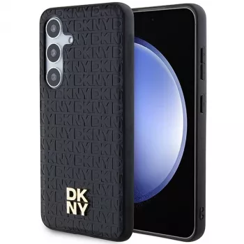 DKNY DKHMS24SPSHRPSK Custodia rigida effetto pelle logo metallico MagSafe per Samsung Galaxy S24, nero