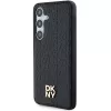 DKNY DKHMS24SPSHRPSK Custodia rigida effetto pelle logo metallico MagSafe per Samsung Galaxy S24, nero