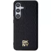 DKNY DKHMS24SPSHRPSK Custodia rigida effetto pelle logo metallico MagSafe per Samsung Galaxy S24, nero