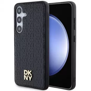 DKNY DKHMS24MPSHRPSK S24+ S926 nero custodia rigida effetto pelle logo metallico MagSafe per Samsung Galaxy S24+