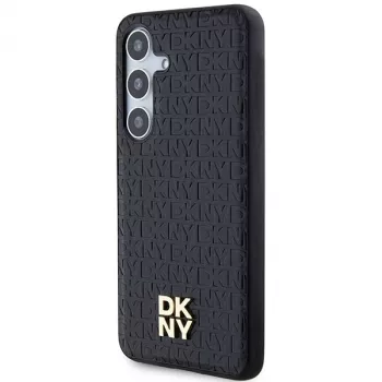 DKNY DKHMS24MPSHRPSK S24+ S926 nero custodia rigida effetto pelle logo metallico MagSafe per Samsung Galaxy S24+