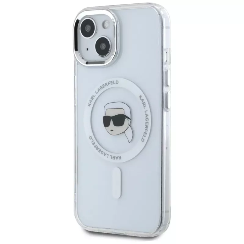 KARL LAGERFELD IML Metal Karl Head Custodia MagSafe per Apple iPhone 15 Plus bianco