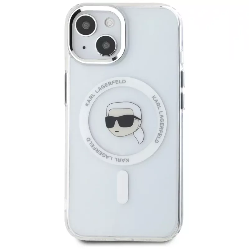 KARL LAGERFELD IML Metal Karl Head Custodia MagSafe per Apple iPhone 15 Plus bianco