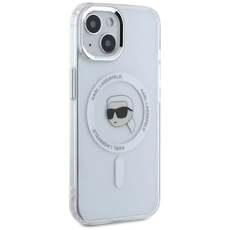 KARL LAGERFELD IML Metal Karl Head Custodia MagSafe per Apple iPhone 15 Plus bianco