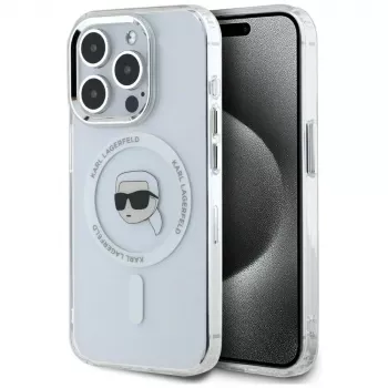KARL LAGERFELD IML Metal Karl Head Custodia MagSafe per Apple iPhone 15 Pro, bianco